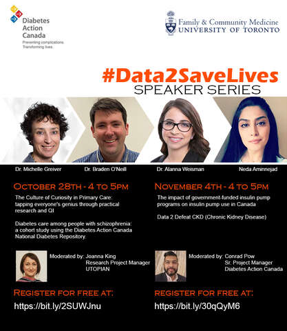 Promotional poster for #Data2SaveLives speaker series Oct 28 &amp; Nov 4, 4-5pm