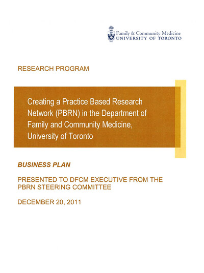2011 Creating a Practice Based Research Network (PBRN) in the DFCM Report cover