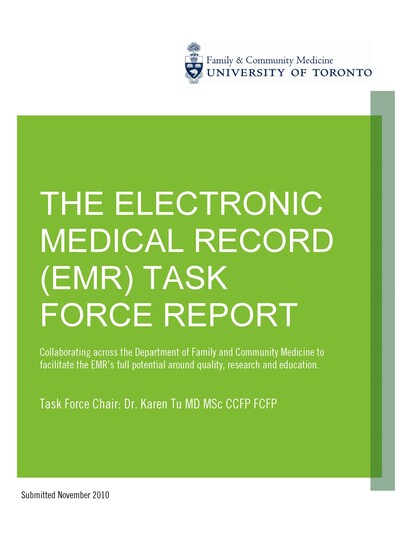 Electronic Medical Record Task Force Report (2010) cover