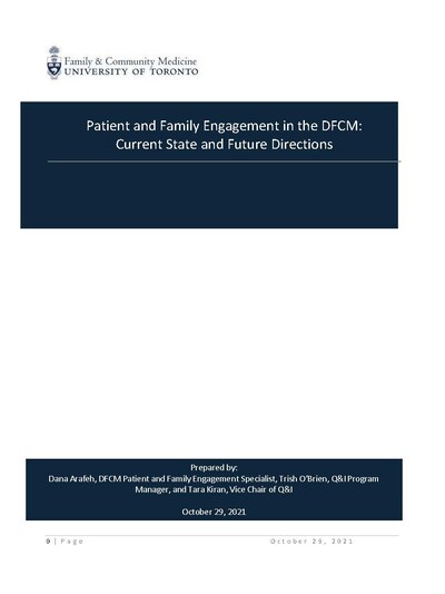Patient and Family Engagement at DFCM Report cover