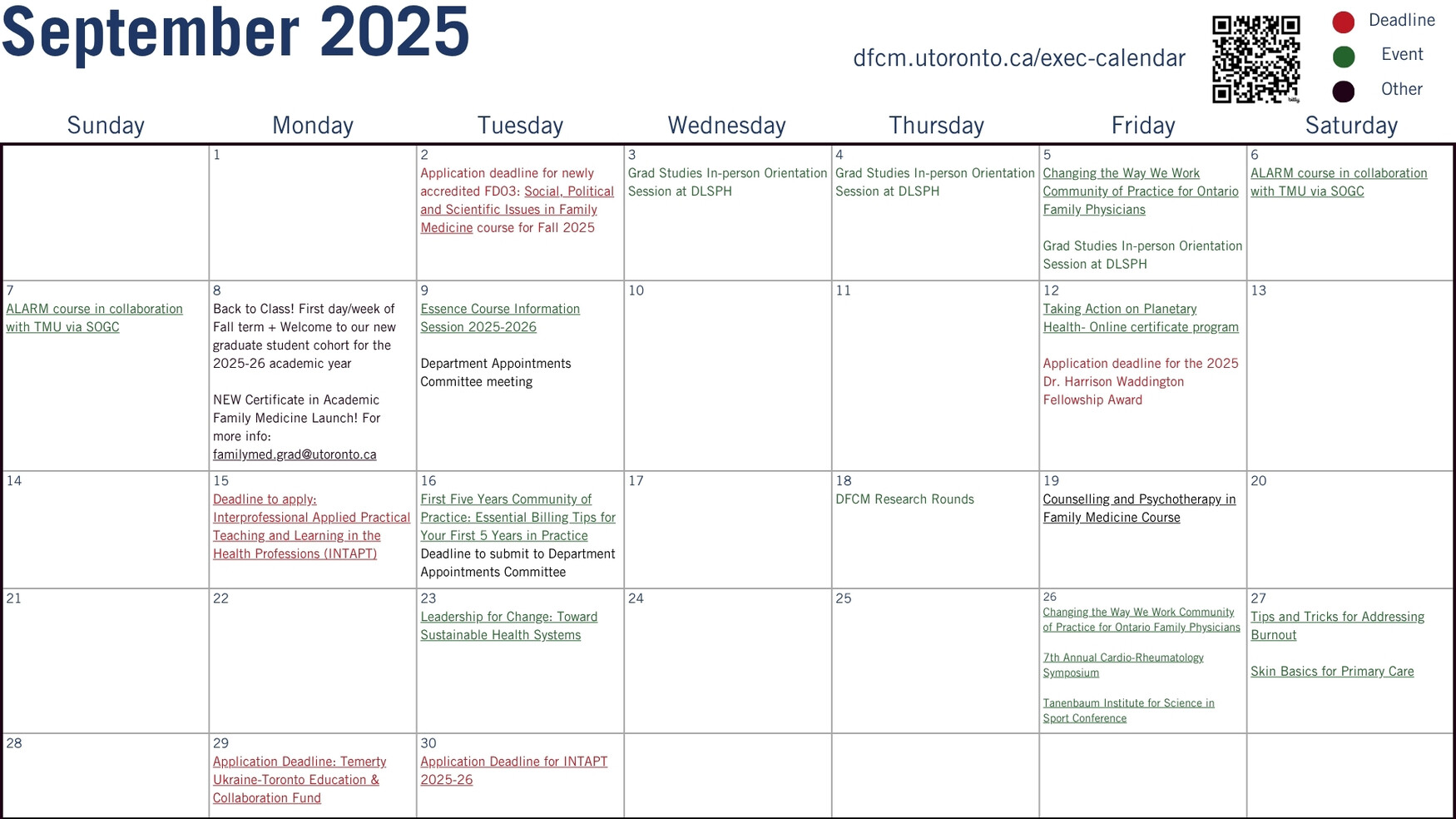 September 2025 exec calendar