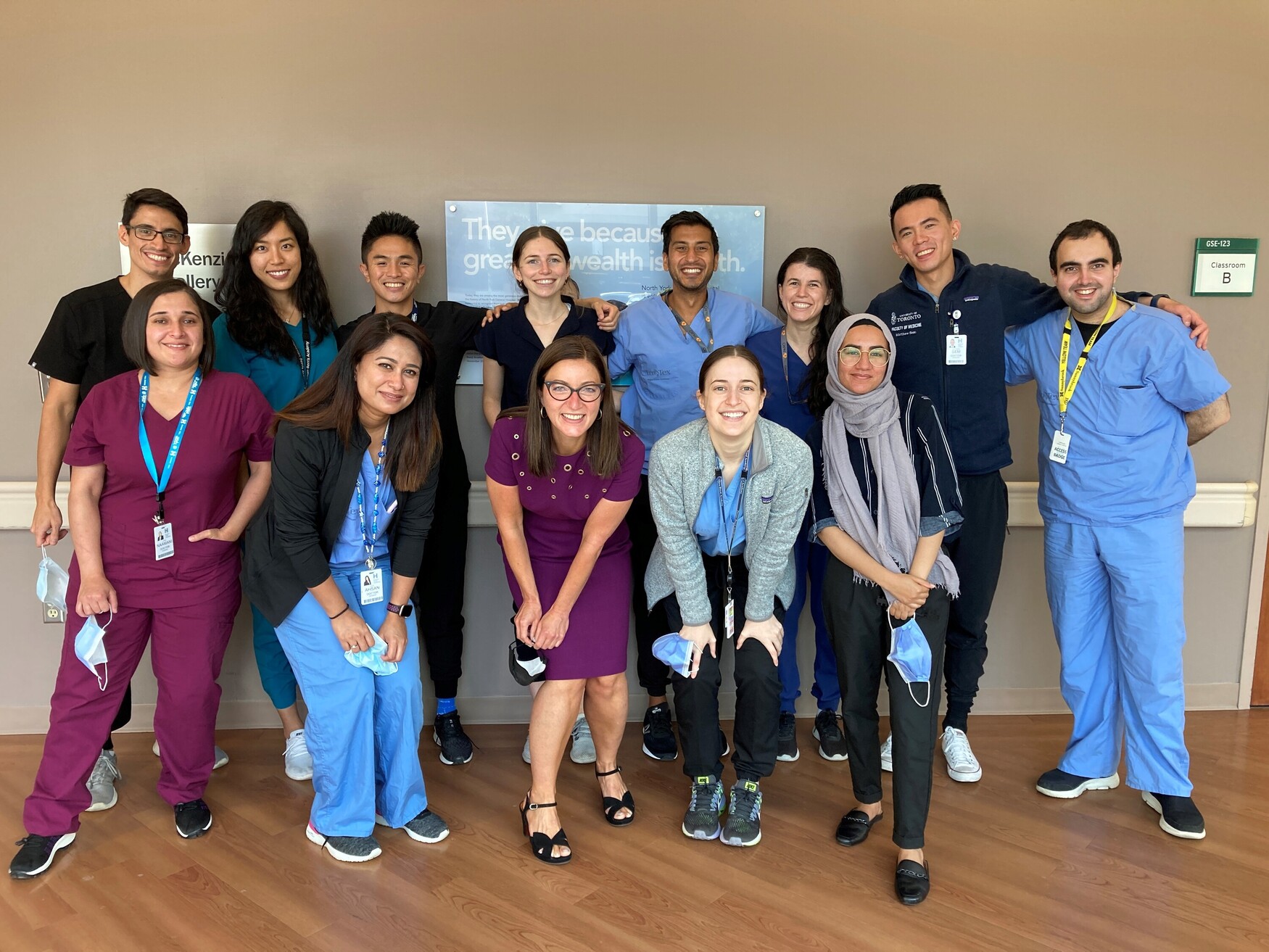 Dr. Danielle Martin poses with residents from North York General Hospital in 2022.