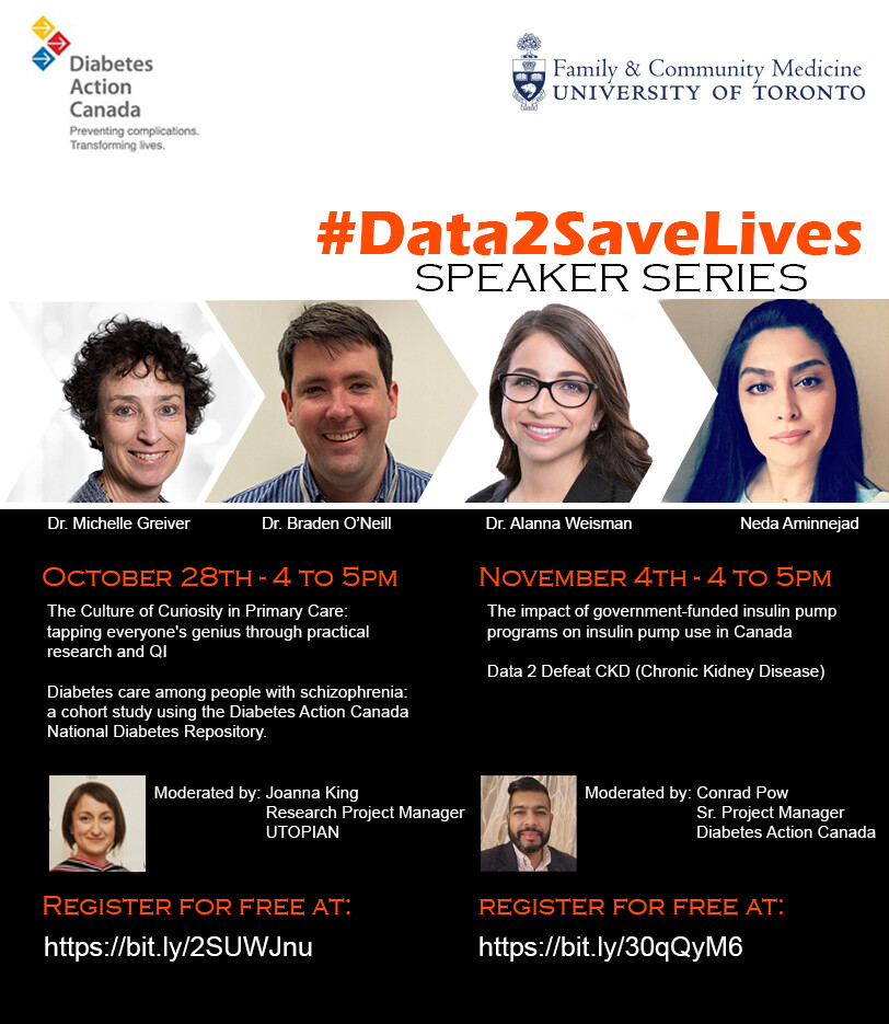 Promotional poster for #Data2SaveLives speaker series Oct 28 & Nov 4, 4-5pm