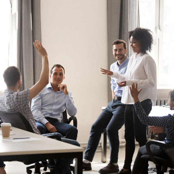 People discussing something at a office 